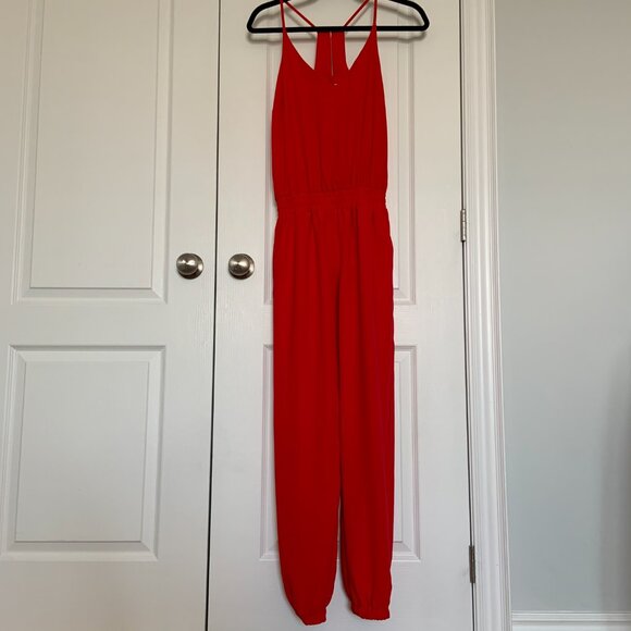 Amanda Uprichard Madison Jumpsuit Red Spaghetti Strap Romper Pantsuit Size P - Picture 5 of 16